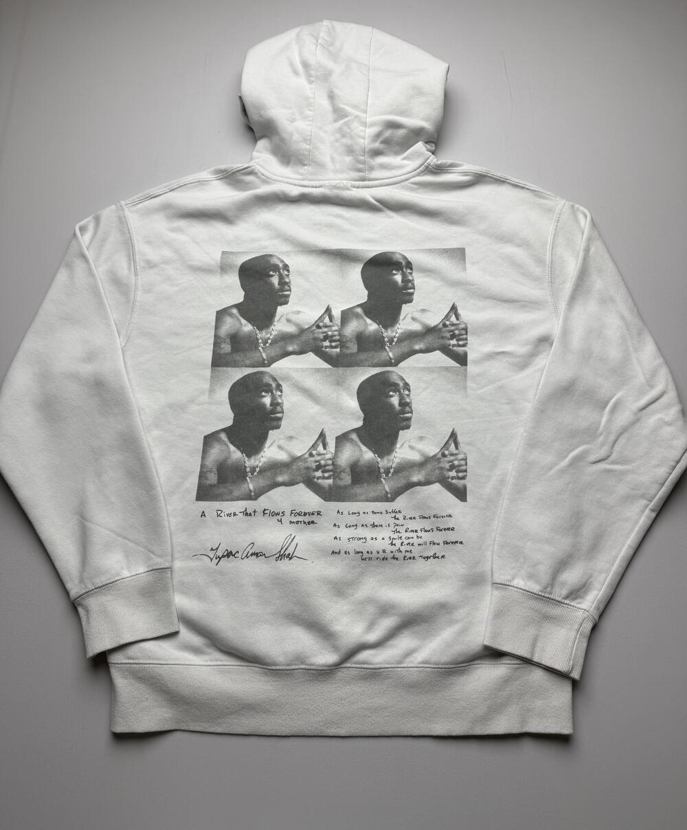 Primark Hoodie Sweatshirt Mens Large White Pullover Fleece Tupac Back Graphic